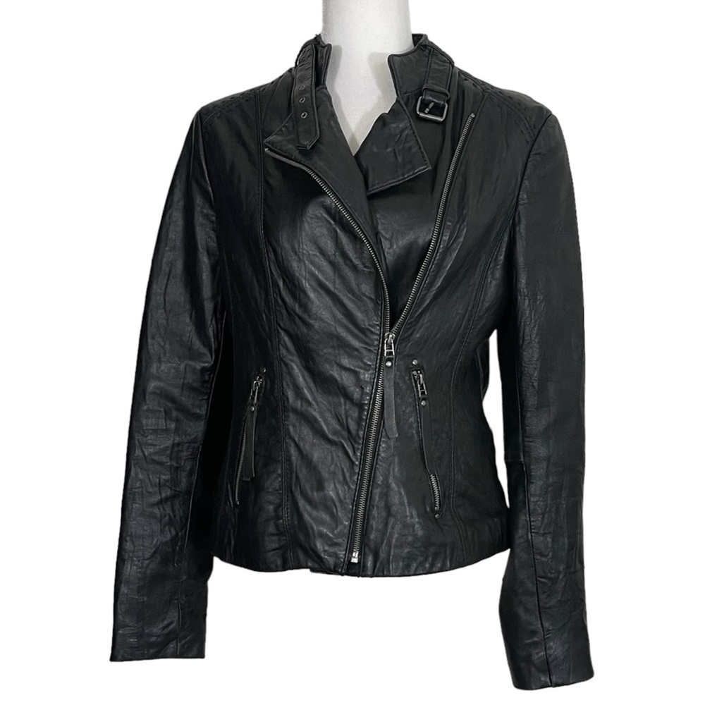 Michael Kors Black Leather Zip Moto Biker Jacket Goth Minimalist Edgy Rockabilly